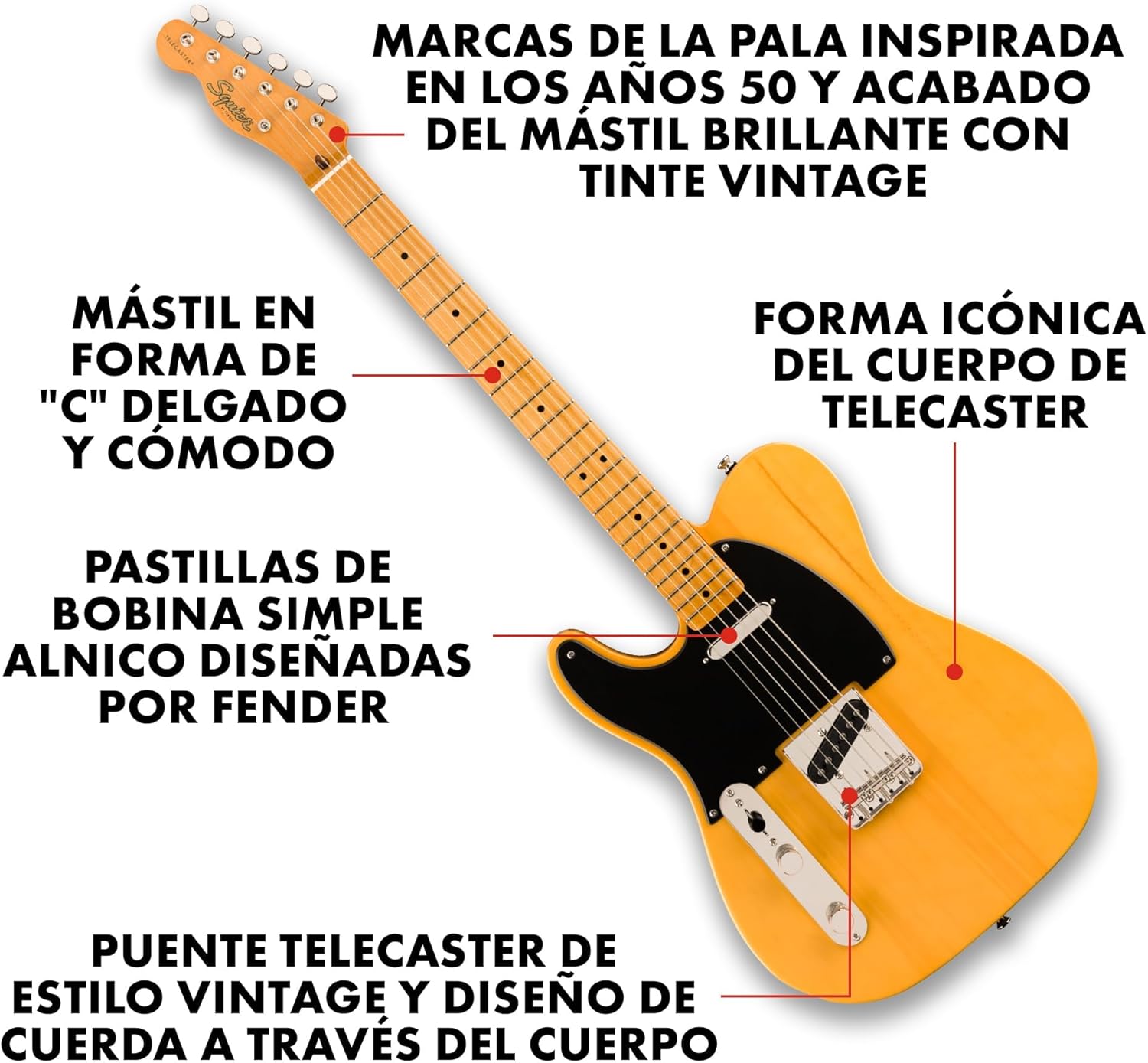 Squier Classic Vibe 50s Telecaster Electric Guitar, with 2-Year Warranty, Butterscotch Blonde, Maple Fingerboard, Left-Handed