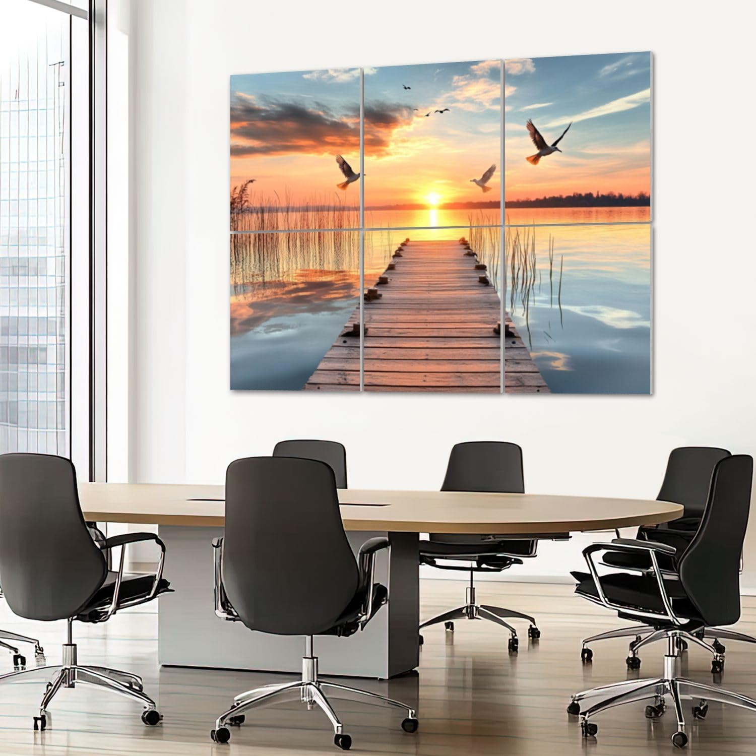 6 Pack Art Acoustic Panels Sound Absorbing Jetty Sunset Lake Nature Landscape Wooden Calm Water Sunset Sky Birds Decorative Soundproof Wall Panels Self Adhesive for Recording Studios Office 72