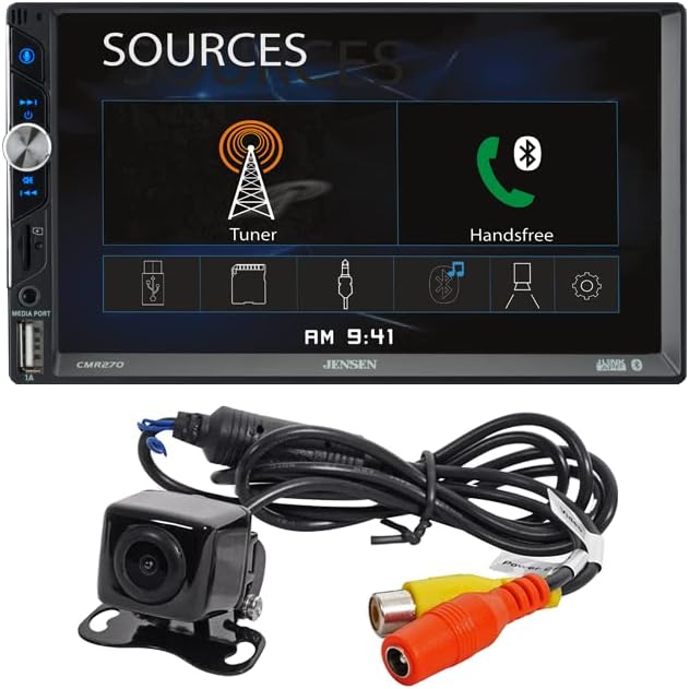 JENSEN CMR270 7-inch LED Digital Media Touch Screen Double DIN Car Stereo & JENSEN BUCAM100J Backup Camera