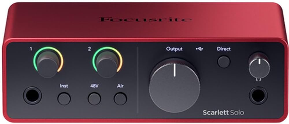 Focusrite Scarlett Solo USB-C Audio Interface (4th Gen) Bundle with Polsen HPC-A30 Studio Monitor Headphones, Pop Filter and XLR- XLR Cable