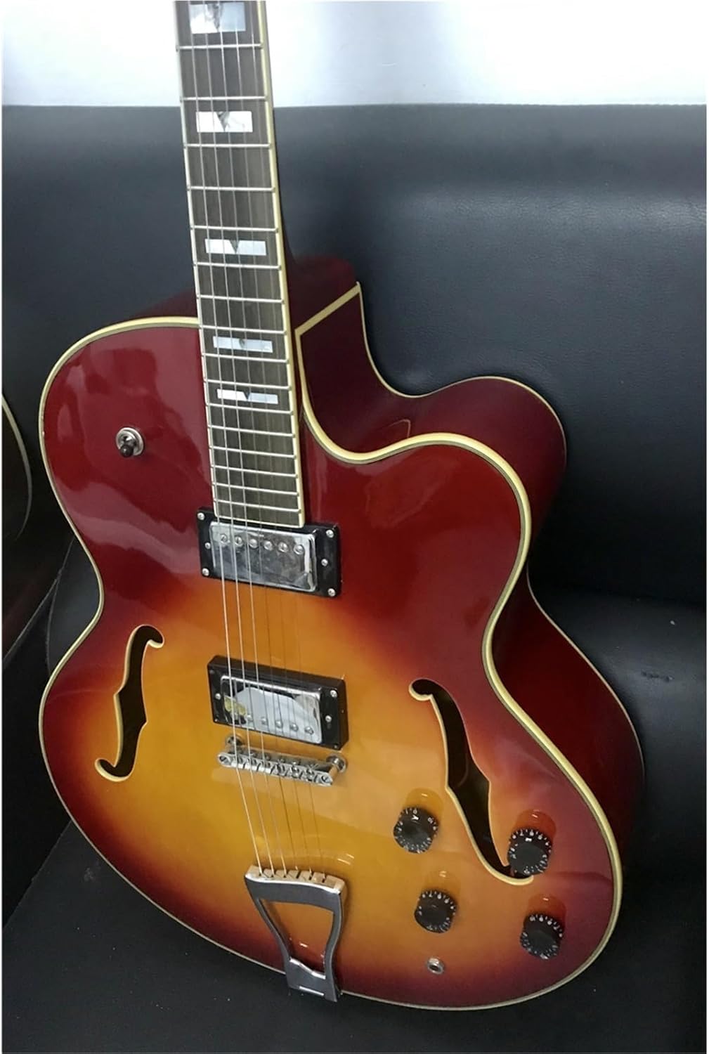 Beginner Electric Guitar Kits Sunset Color Single Cut Rounded Fully Hollow F Hole Jazz Electric Guitar