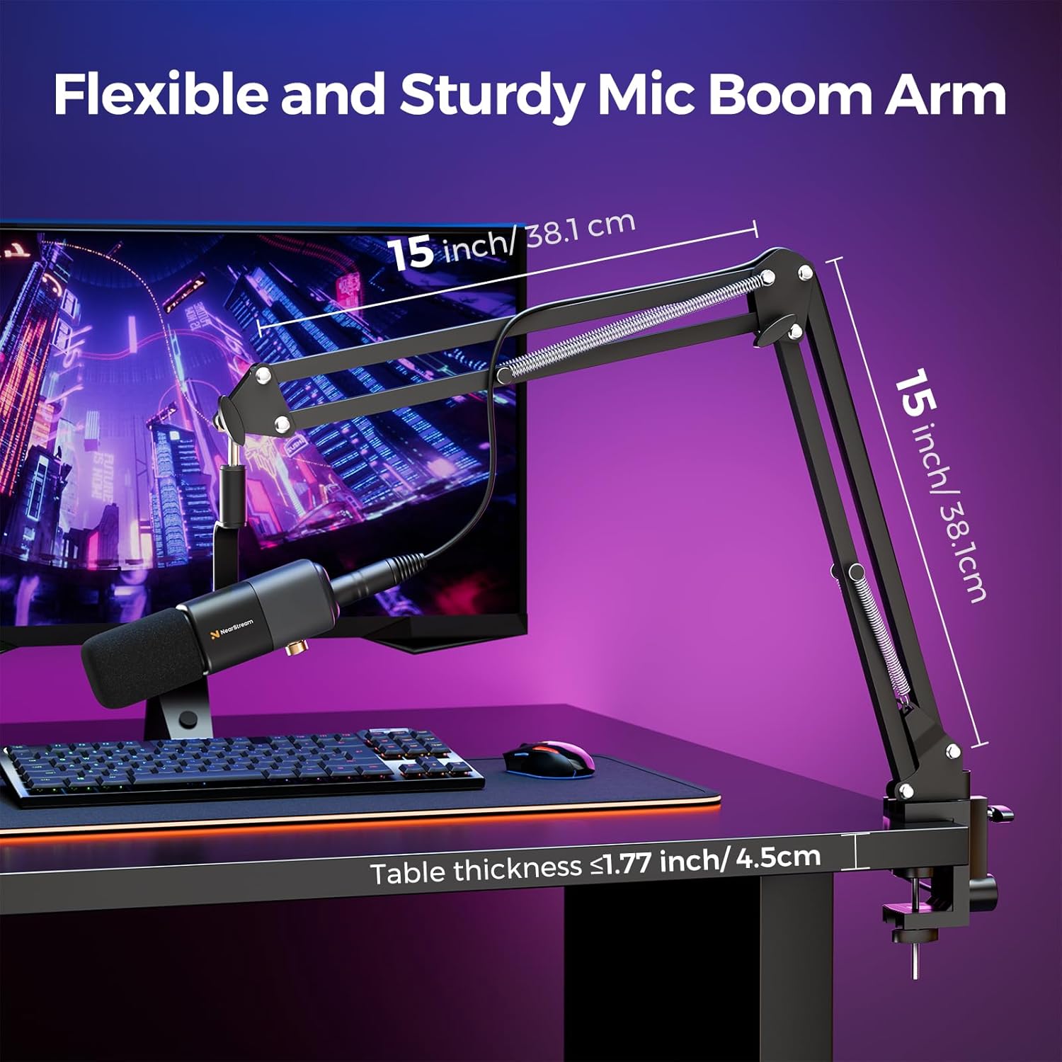 NearStream AM20X XLR/USB Condenser Microphone with Boom Arm, Podcast Mic with Gain Control/Noise Canceling/Headphone Jack/Mute Button,Compatible with PC/Mac/Audio Mixer/PS4/PS5,for Stream/Game/Record