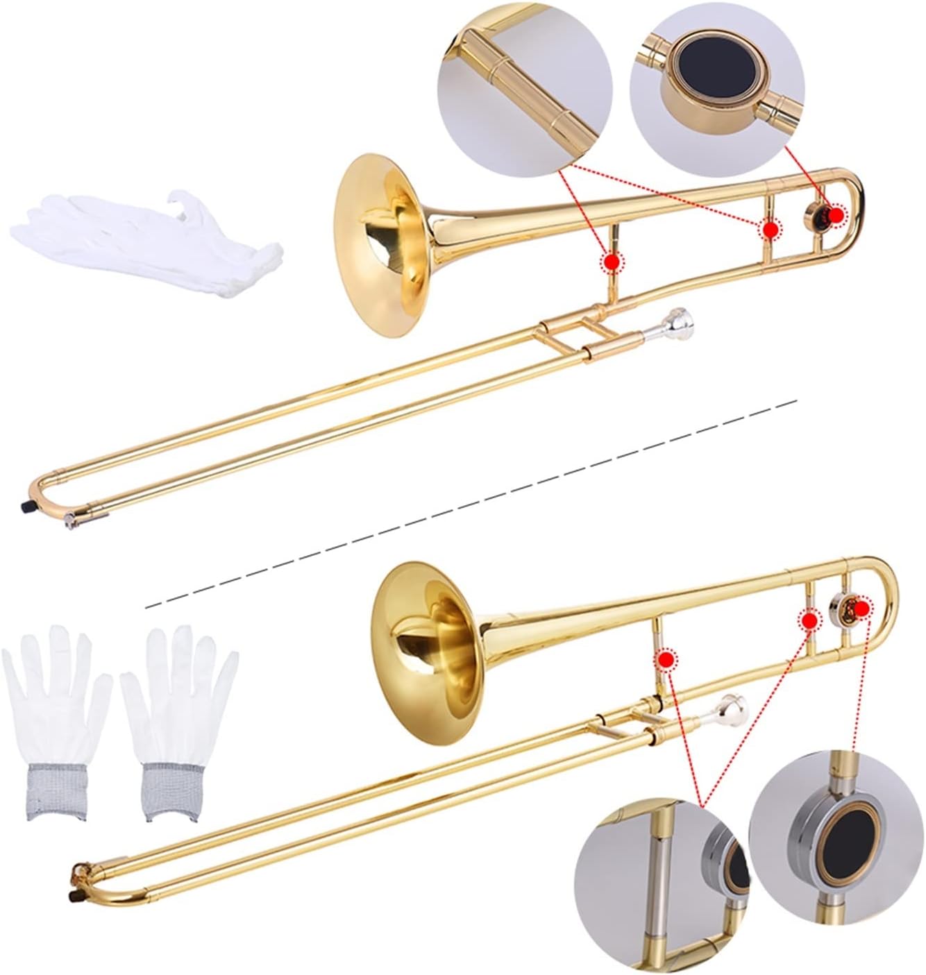 FLFL Student Trombone Alto Trombone Brass Gold Lacquer Bb Tone B Flat Wind Instrument