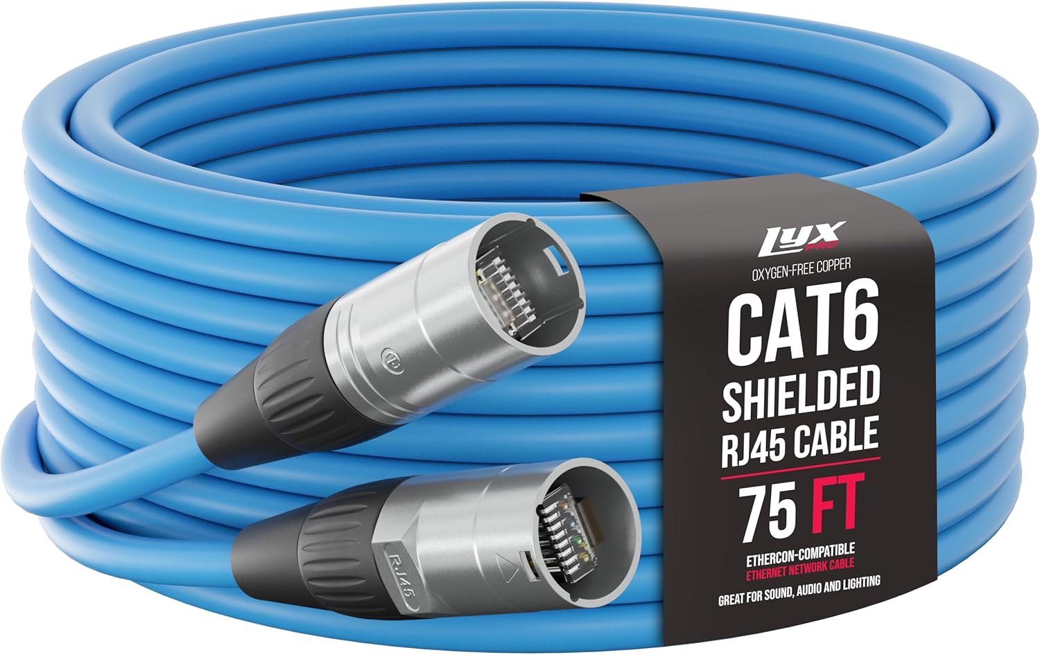 LyxPro 75 Feet Shielded CAT6 Ethercon Cable - Professional Audio & Lighting RJ45 Cable, Studio-Grade Sound Transmission, Extreme Durability - Blue