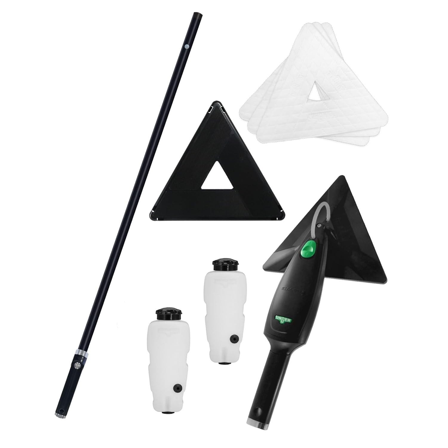 Unger Commerical - Indoor Window & Surface Cleaning Kit - 5 ft Stingray Refillable System with Extension Pole, Triangle Cleaning Pads and 2 Refill Bottles - SRKB2