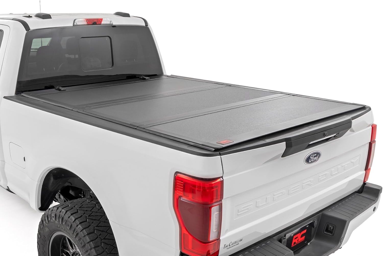 Rough Country Hard Tri-Fold Truck Bed Tonneau Cover for Ford F-250 & F-350 Super Duty (2017-2026) - Aluminum Flip-Up Bed Cover, Fits 6'10 (81.9