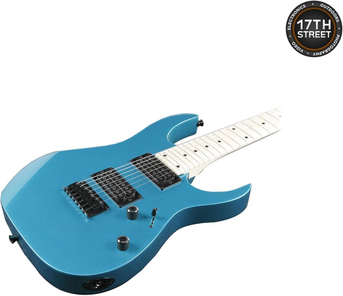Ibanez GRG7221MMLB 7-String Electric Guitar (Metallic Light Blue) - Right Handed Bass with GSF50 Powerpad Strap, String Capo, 15 Pack Guitar Picks with Storage Box & Cleaning Cloth (Bundle Set)