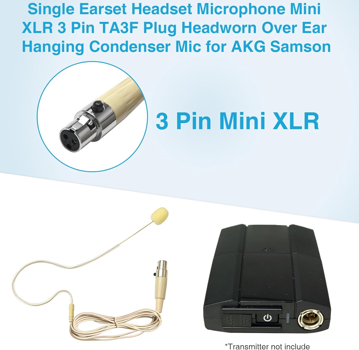 10 Pack Headset Headworn Microphone Single Ear Headset Mic Mini XLR 3Pin TA3F Plug Hands Free Mic for AKG Samson with 1.5m Cable Windscreen,Work for Singing,Lecture,Stage