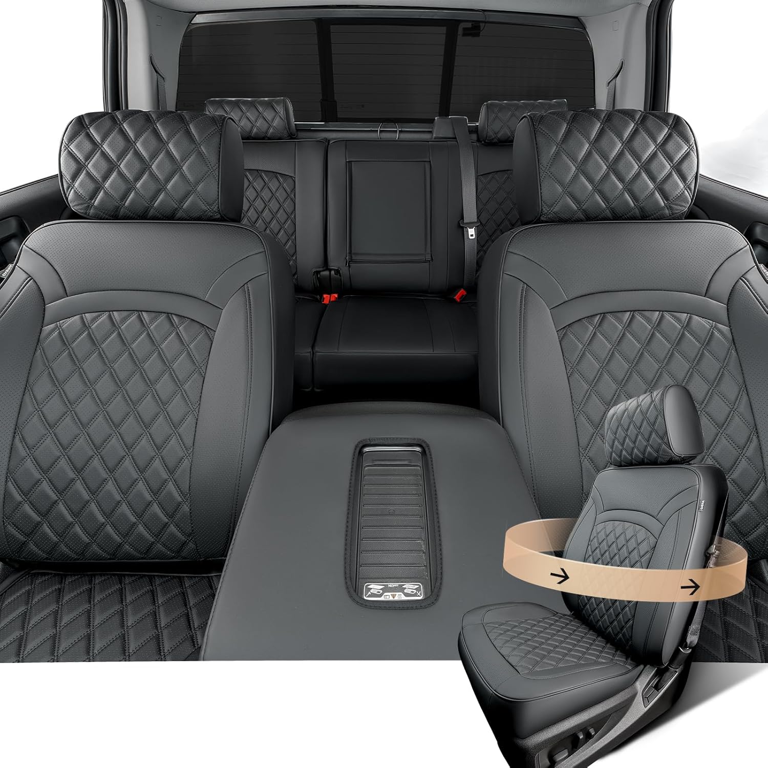 Full Coverage Full Set Seat Covers for Chevy Silverado GMC Sierra 2014-2018 1500 Crew Cab 2015-2018 2500HD 3500HD,for Chevrolet Truck Car Interior Accessories Black