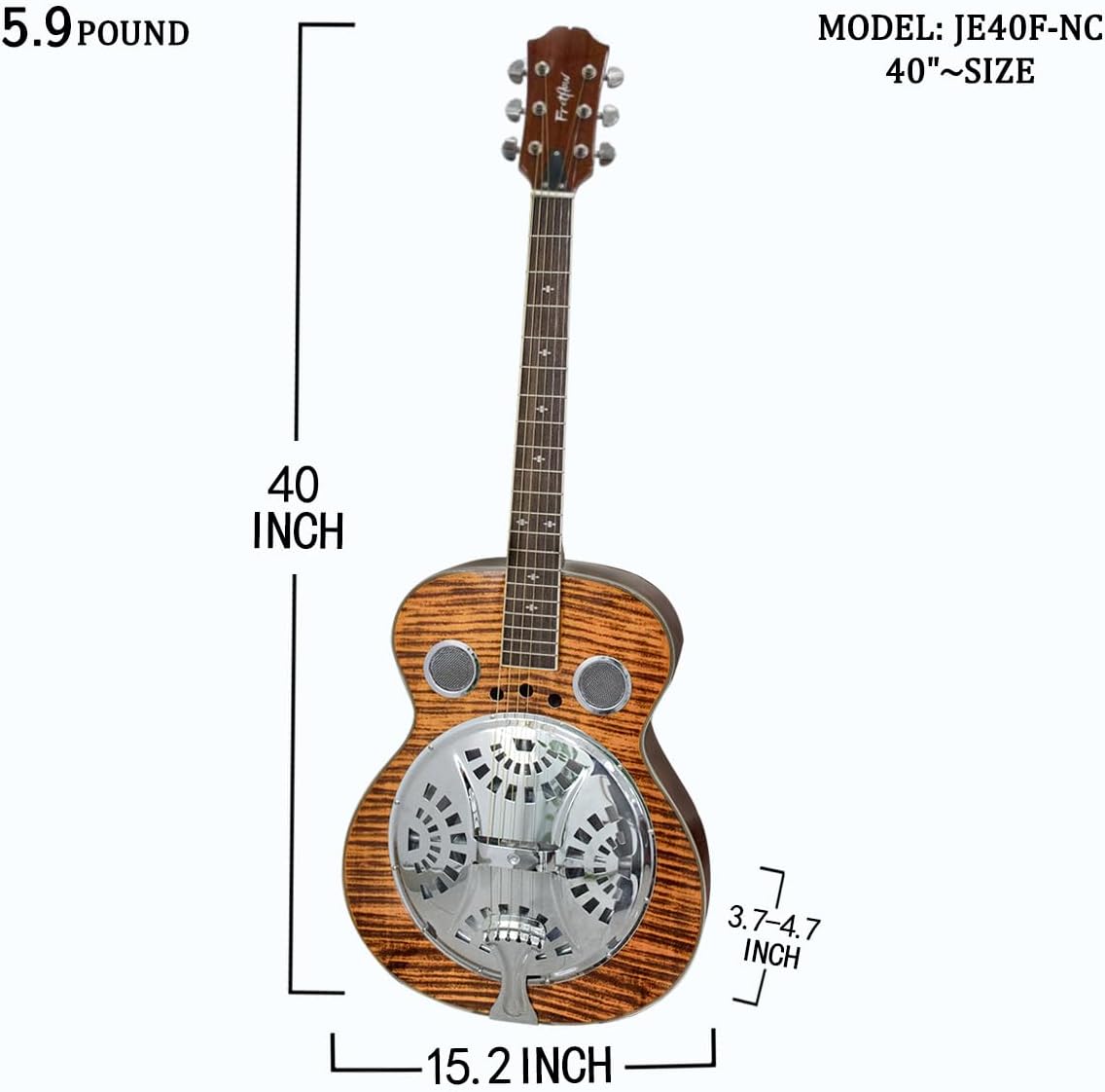 40-Inch Resonator Guitar with Spruce Top & Sapele Body - Tiger Flame Finish, Okoume Neck, Rosewood Fingerboard | Bronze Strings | Beginner guitar