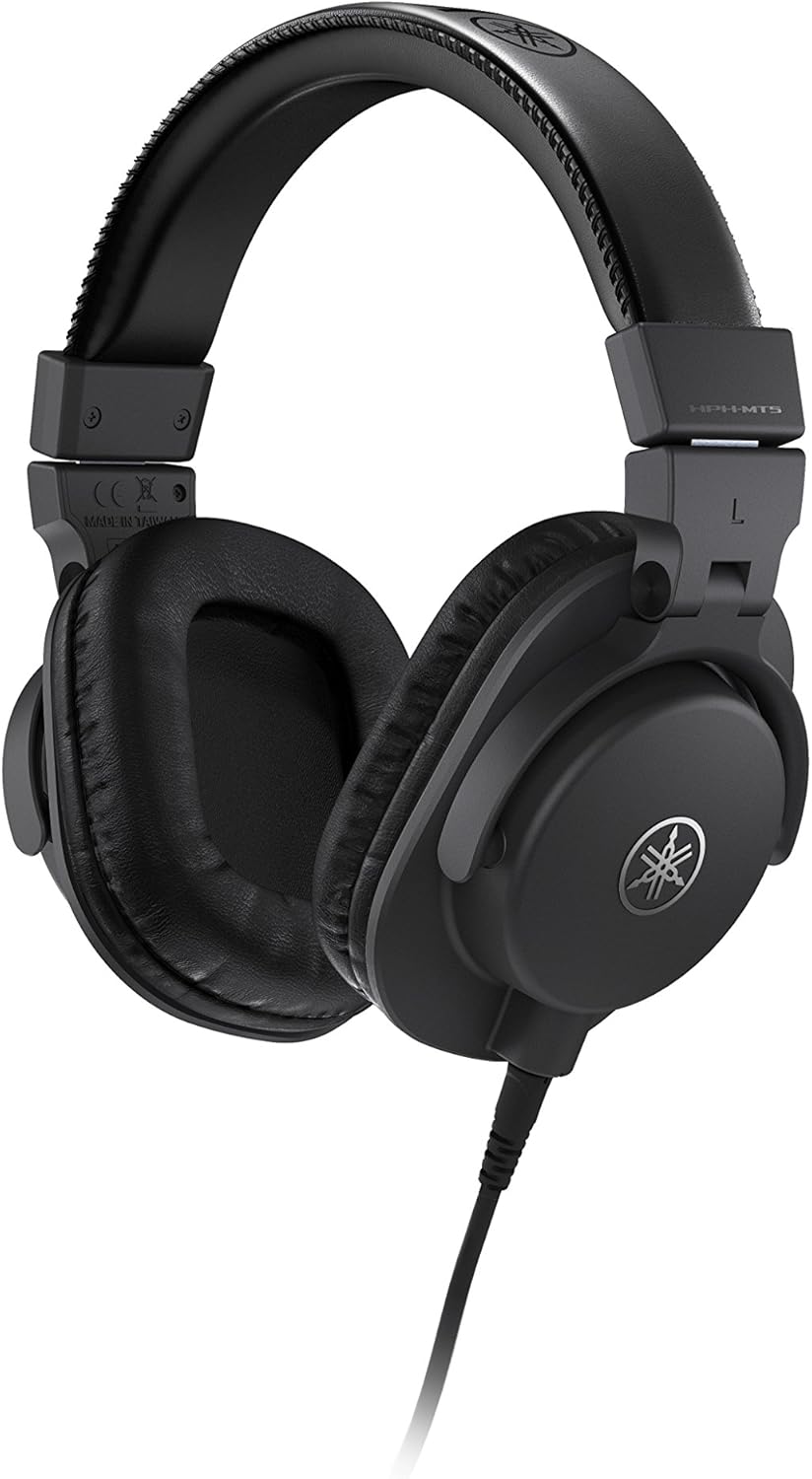Yamaha HPH-MT5 Studio Headphones - Foldable Monitor Headphones with 3m Cable and 6.3mm Standard Stereo Adapter Plug, Black