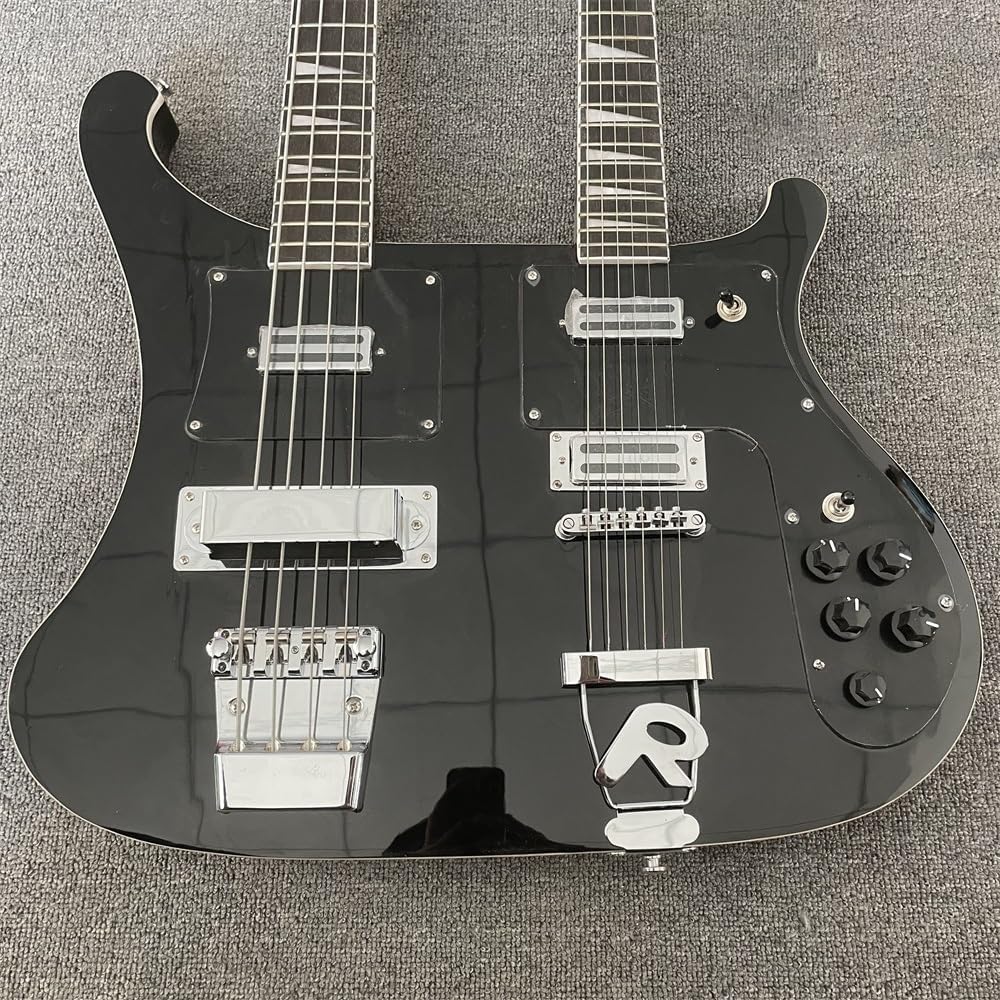 Custom 4-String Bass Guitar and 6-String Double Guitar with Sleek Black Paint - Perfect for Professional Musicians and Enthusiasts Seeking a High- and Sound
