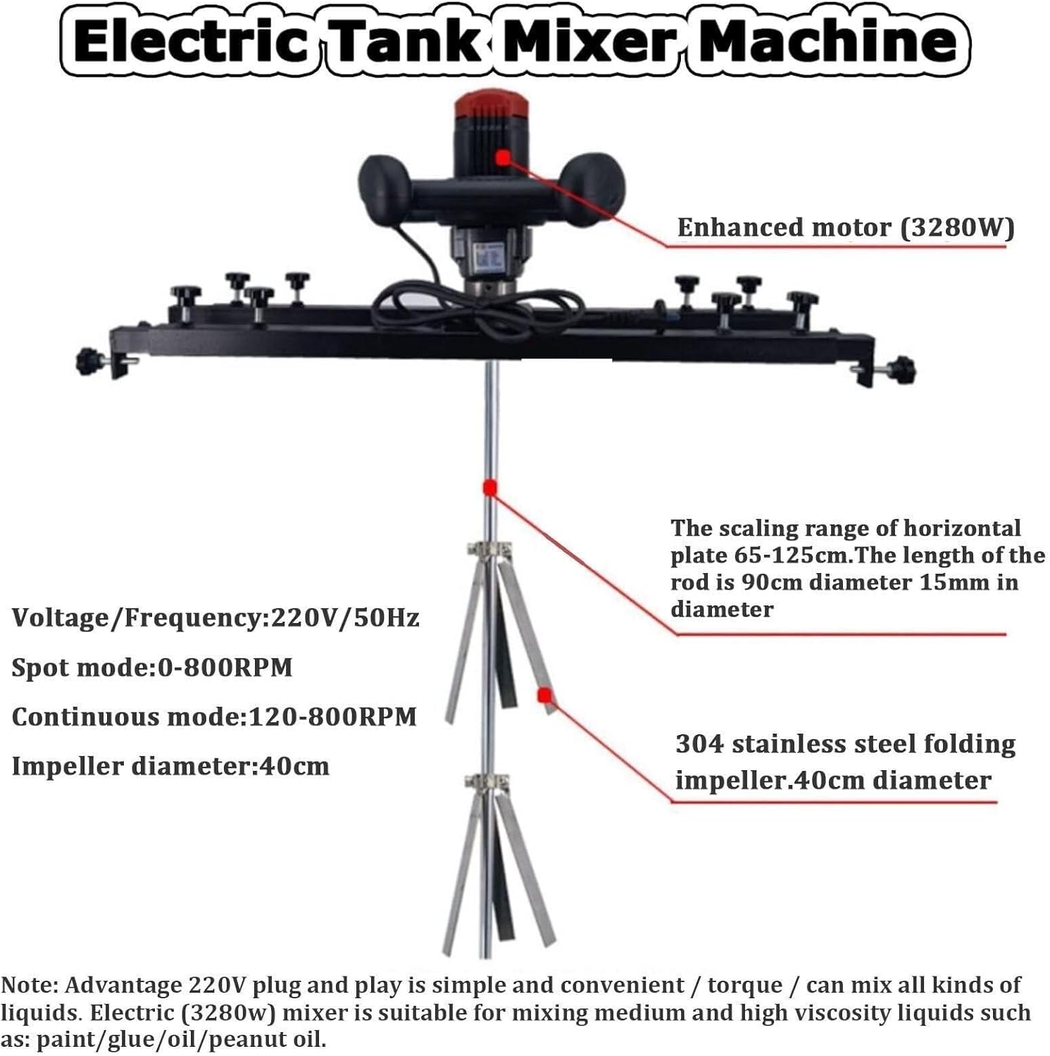 3200W Electric Tank Mixer Machine, 120-800rpm Commercial Pneumatic Bracket Mixer, Paint Stirring Machine Bracket Paint Mix Tool