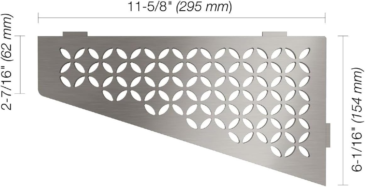 Schluter Quadrilateral Corner Shelf for Tiled Walls - Floral Design, Stainless Steel Material, Brushed Stainless Steel Finish, 3/32