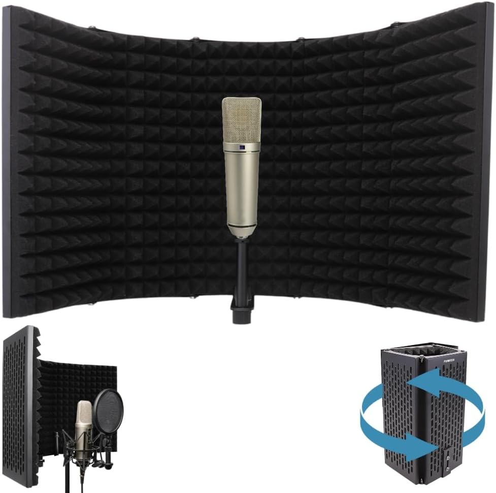 Pyle Studio Microphone Sound Isolation - Enhance Vocals & Singing with 5 Folding Acoustic Panels, Adjustable Depth & Removable Shock Mount - Ideal Podcast Equipment for Singers & Recording