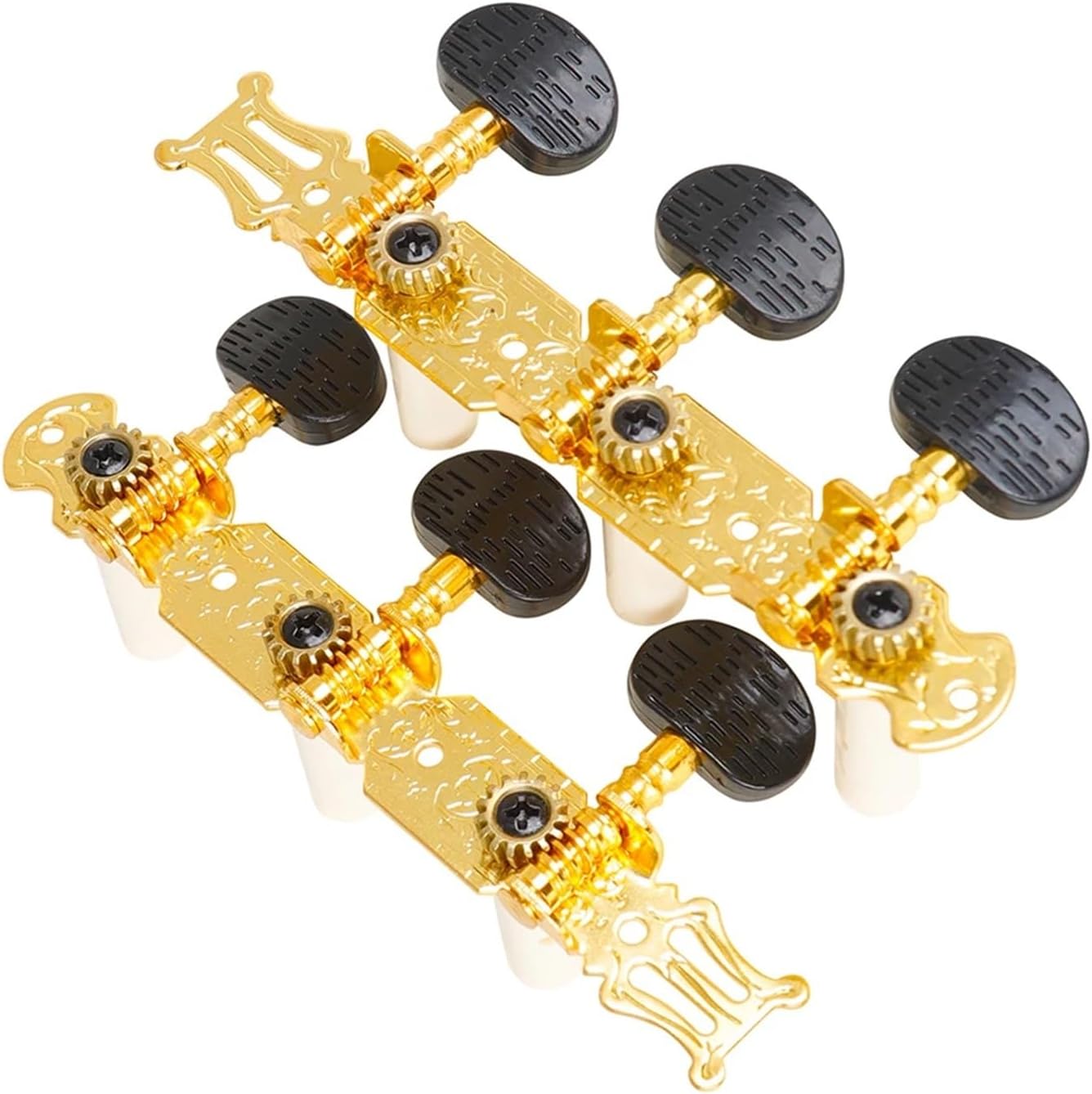 2PCS Classical Guitar Tuning Pegs Black & Gold Knobs with Screws for Acoustic Guitars