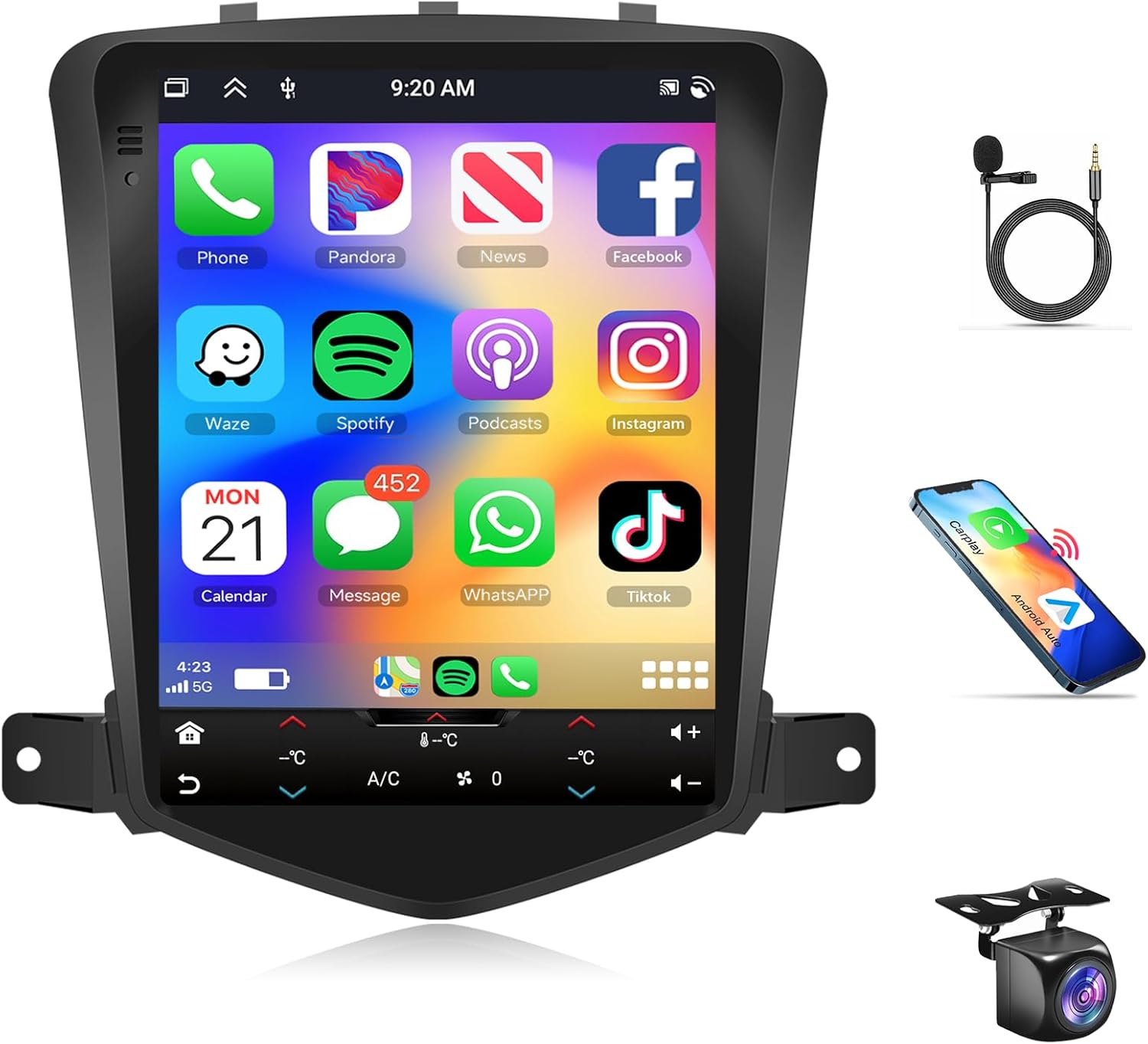 8Core 4G+64G Rimoody Android 15 Car Stereo Radio for Chevrolet Chevy Cruze J300 2009-2014 Wireless Carplay Android Auto, GPS Navigation 5G-WiFi, 9.7 inch Touch Screen Bluetooth 5.0 EQ SWC Camera