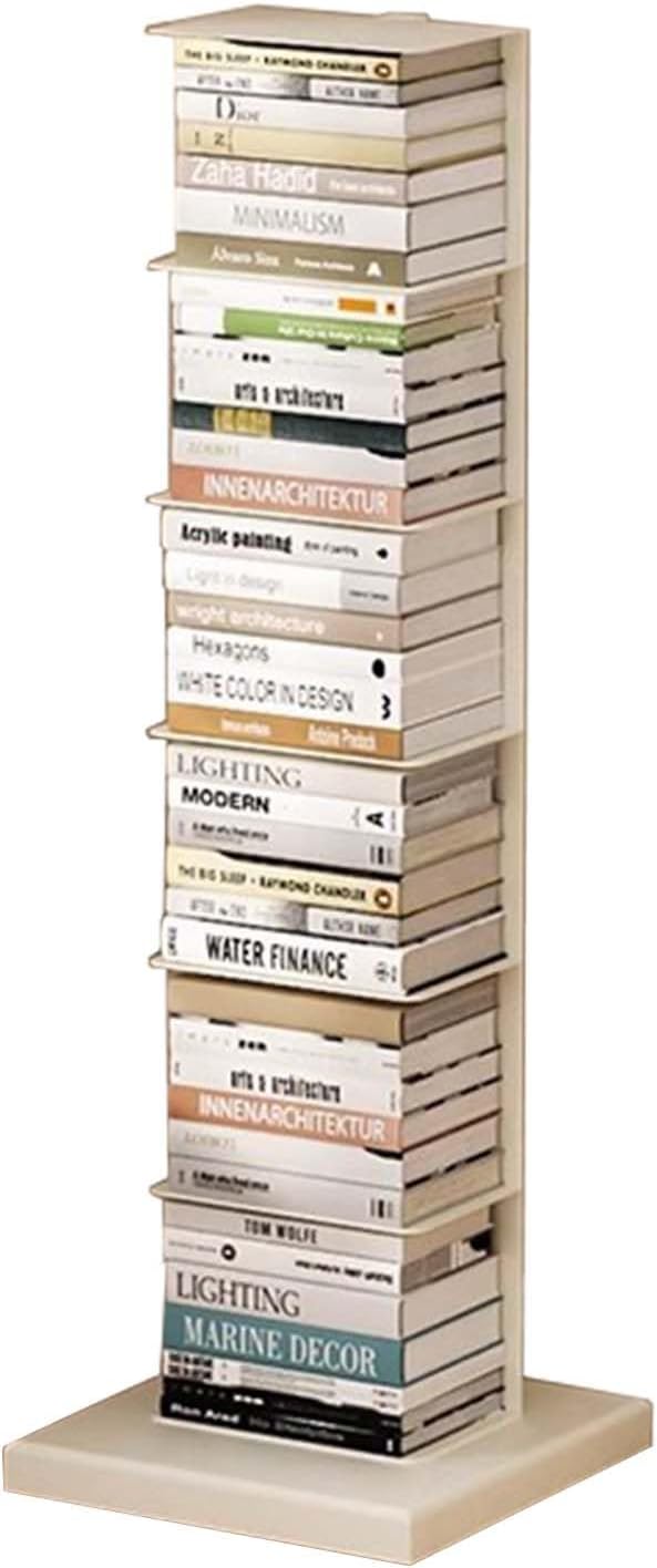Invisible Floating Bookshelf, Metal Vertical Spine Book Tower for Bedroom/Living Room/Office, Open Storage Organizer Shelves Freestanding(White,6-Tier 107cm (42 1/8