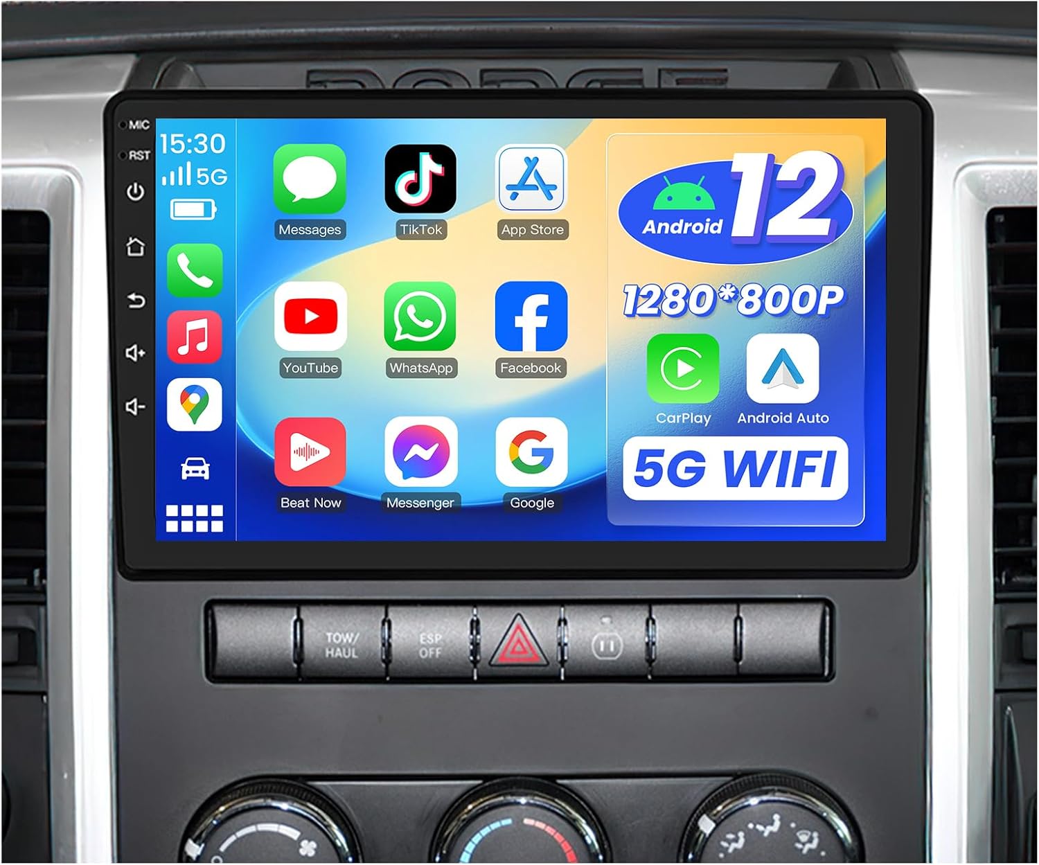 4Core+64G ROM Car Radio Stereo for Dodge Ram 1500 2500 3500 2009-2012: 10 Inch Touchscreen for Ram 1500 Radio Upgrade with Wireless CarPlay Android Auto 5G WiFi Bluetooth Backup Camera GPS Navi FM