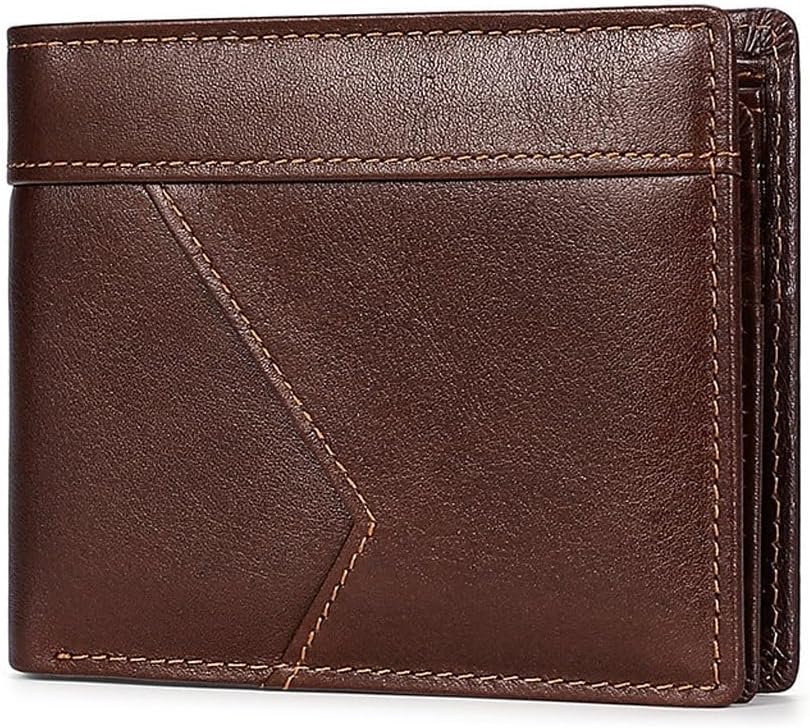 Genuine leather men's wallet with anti magnetic and anti-theft brush, retro oil wax cowhide wallet