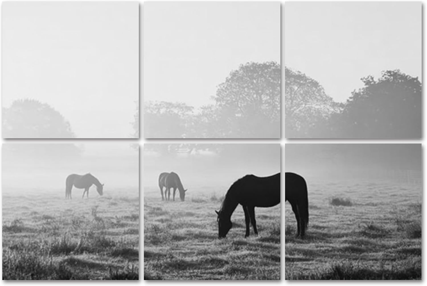 6 Pack Art Acoustic Panels Self Adhesive Grazing horses foggy morning Decorative Soundproof Wall Panels Sound Absorbing Panel 48