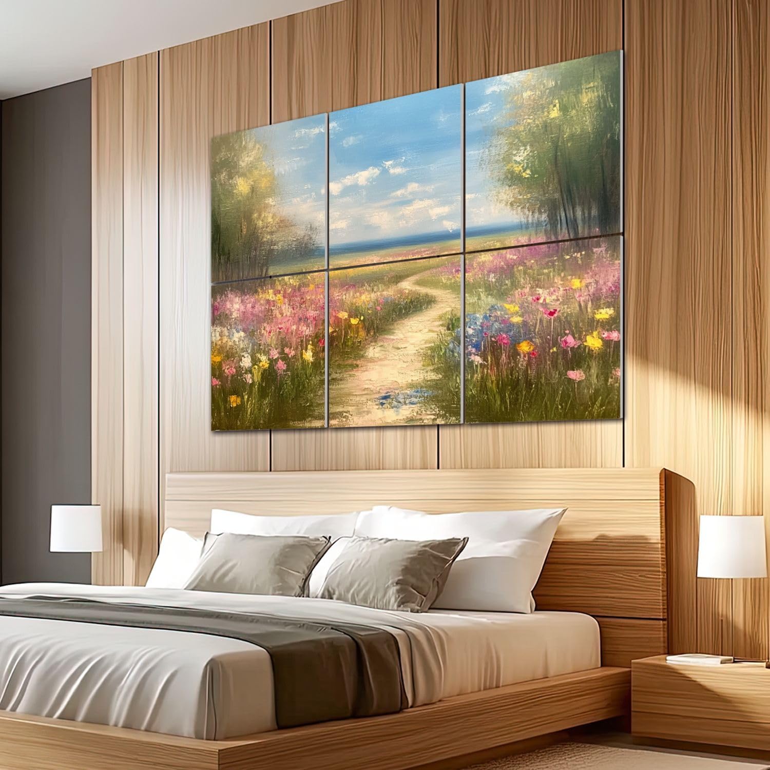 6 Pack Art Acoustic Panels Sound Absorbing Framed Flowers Art Colorful Wildflower Field Nature Spring Landscape Decorative Soundproof Wall Panels Self Adhesive for Recording Studios Office 72