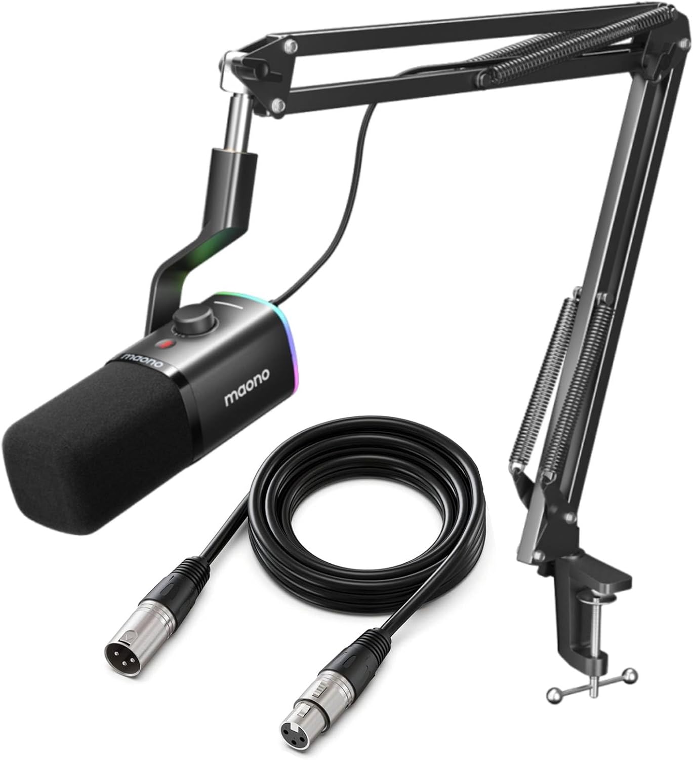 MAONO XLR/USB Gaming Microphone XLR Cable Kit, PC Computer Gaming Streaming Mic with RGB Light, Mute Button, Headphones Jack,Bundle for Gaming Podcast Recording (PD100XS Black+XLR-180)