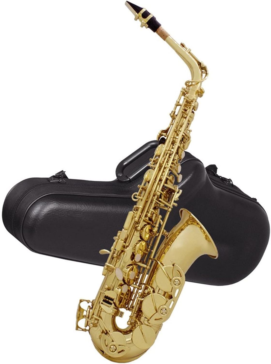 Gold Key Alto Saxophone Woodwind Instrument in E-Flat Key with Leather Case Accessories