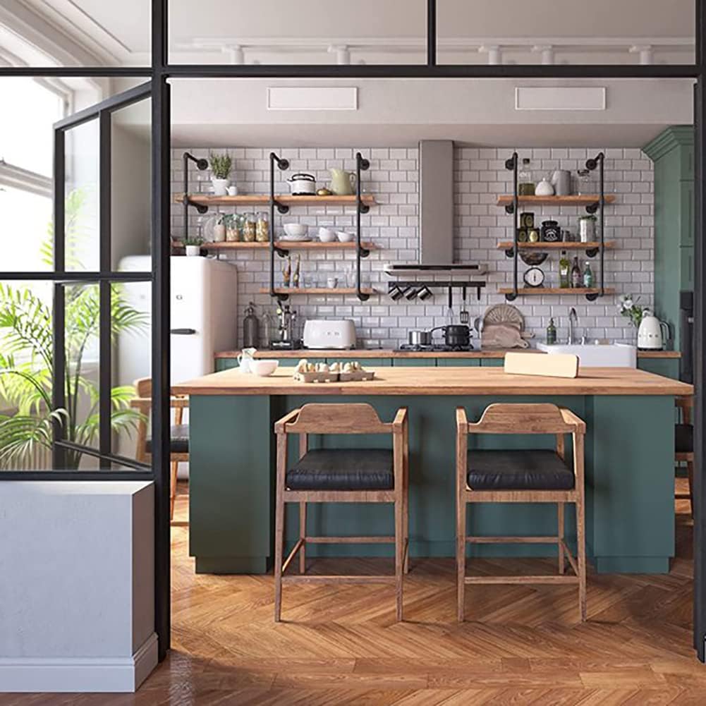 3-Tier Industrial Pipe Wall Mount Shelves, Wall Mount Bookshelf,Kitchen Spice Rack, Rustic Storage Shelves, Easy to Install,for Bathroom, Bedroom, Living Room