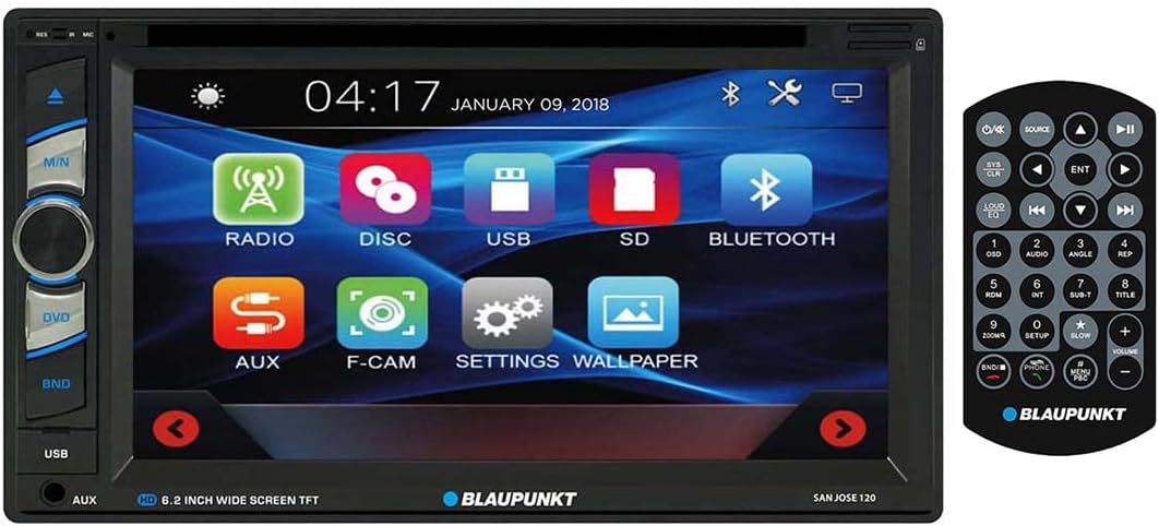 Blaupunkt SANJOSE 120 6.2-Inch Touch Screen DVD Multimedia Car Stereo Receiver with Bluetooth