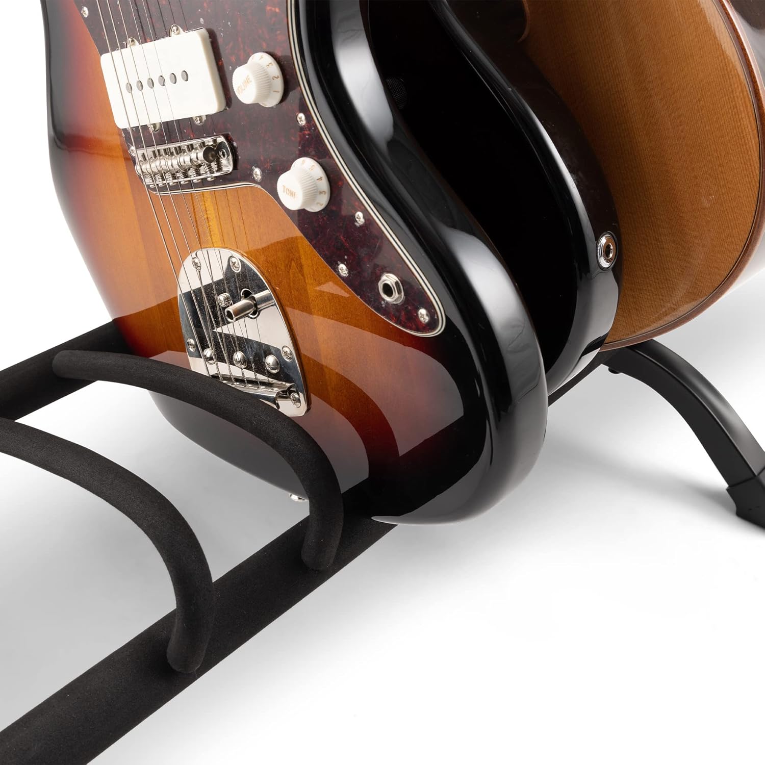 On-Stage GS7561 Five-Space Foldable Multi-Guitar Rack (Storage and Display for 5 Acoustic, Electric, and Bass Guitars, Multiple-Instrument Stand, Padded, Folding, Portable, Rubber Feet, Black)