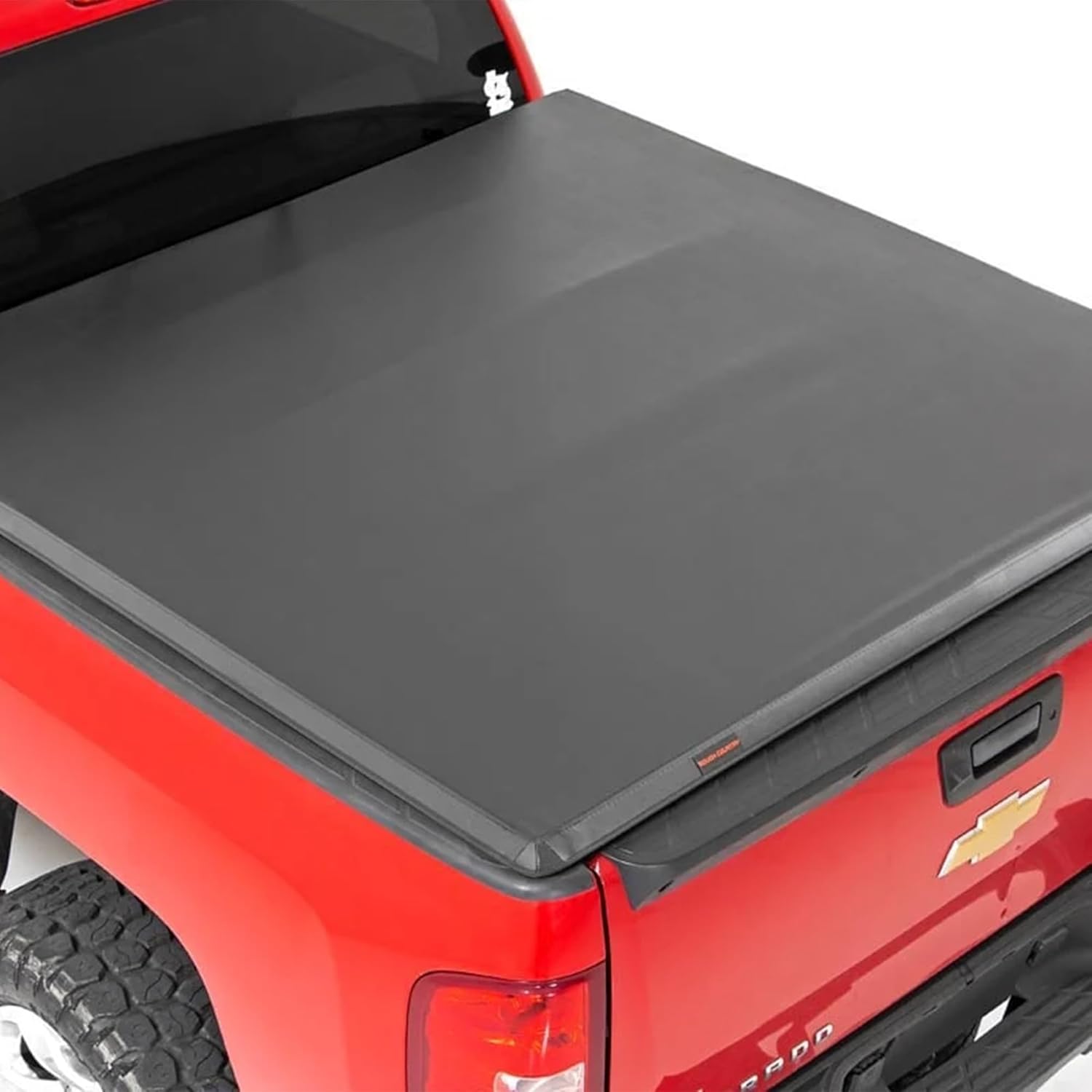 Rough Country Soft Tri-Fold Tonneau Cover for Chevy Silverado & GMC Sierra 1500/2500HD/3500HD (2007-2013) - Flush-Mount Vinyl Truck Bed Cover, Fits 6'7 Bed