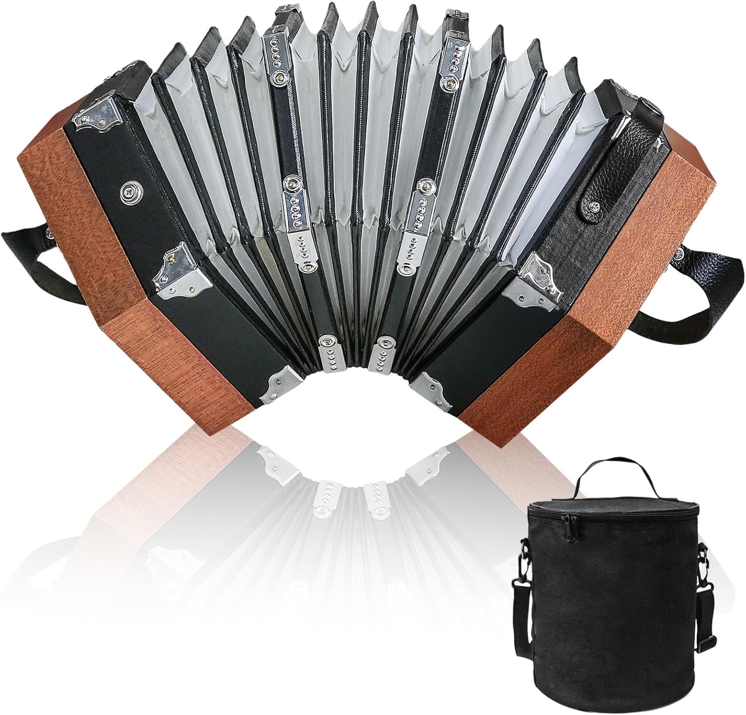 Concertinas，20 Buttons Accordion For Adults Professional Accordion for Beginners, Adjustable Hand Strap, Musical Instrument Accessories With Carrying Bag, Harmonica,Wipe Cloth (wood)