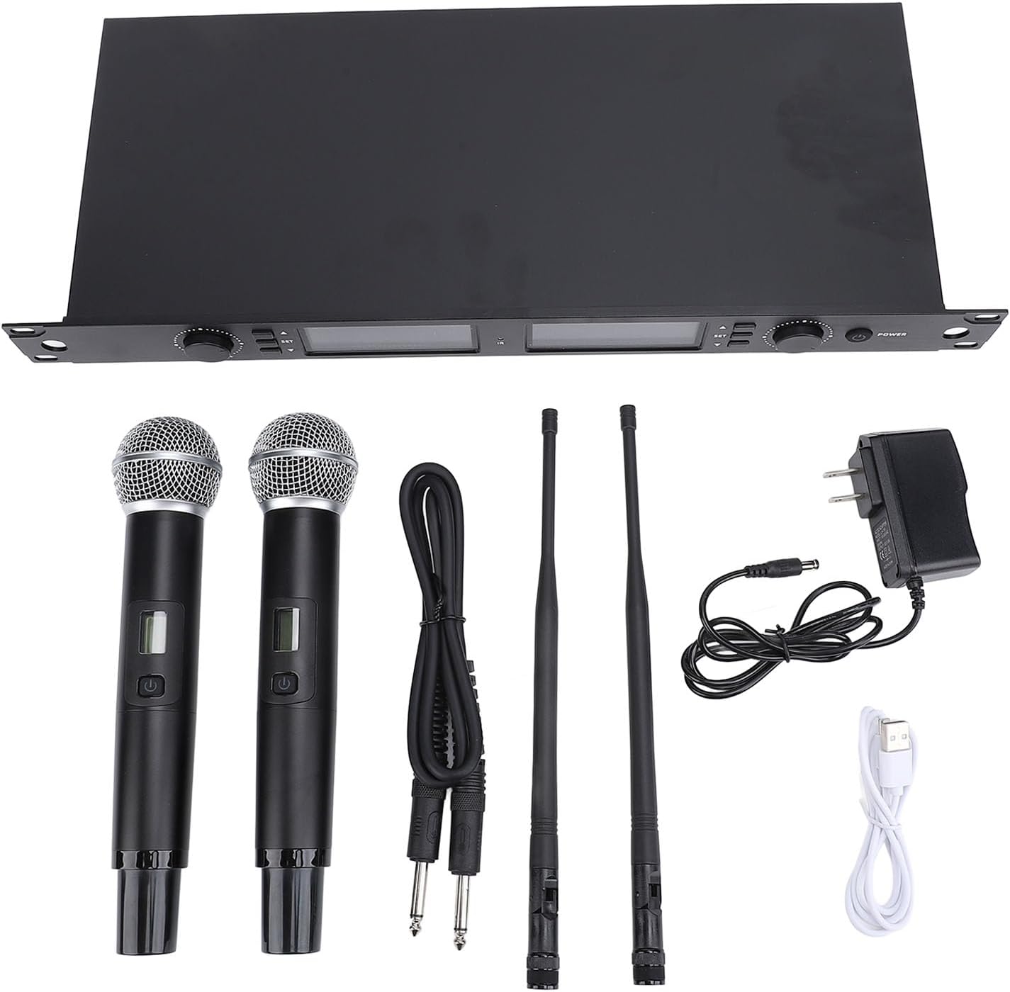 Akozon Professional Karaoke Microphones Noise Reduction Rechargeable System with Receiver for Singing Party Wedding Stage KTV Shows