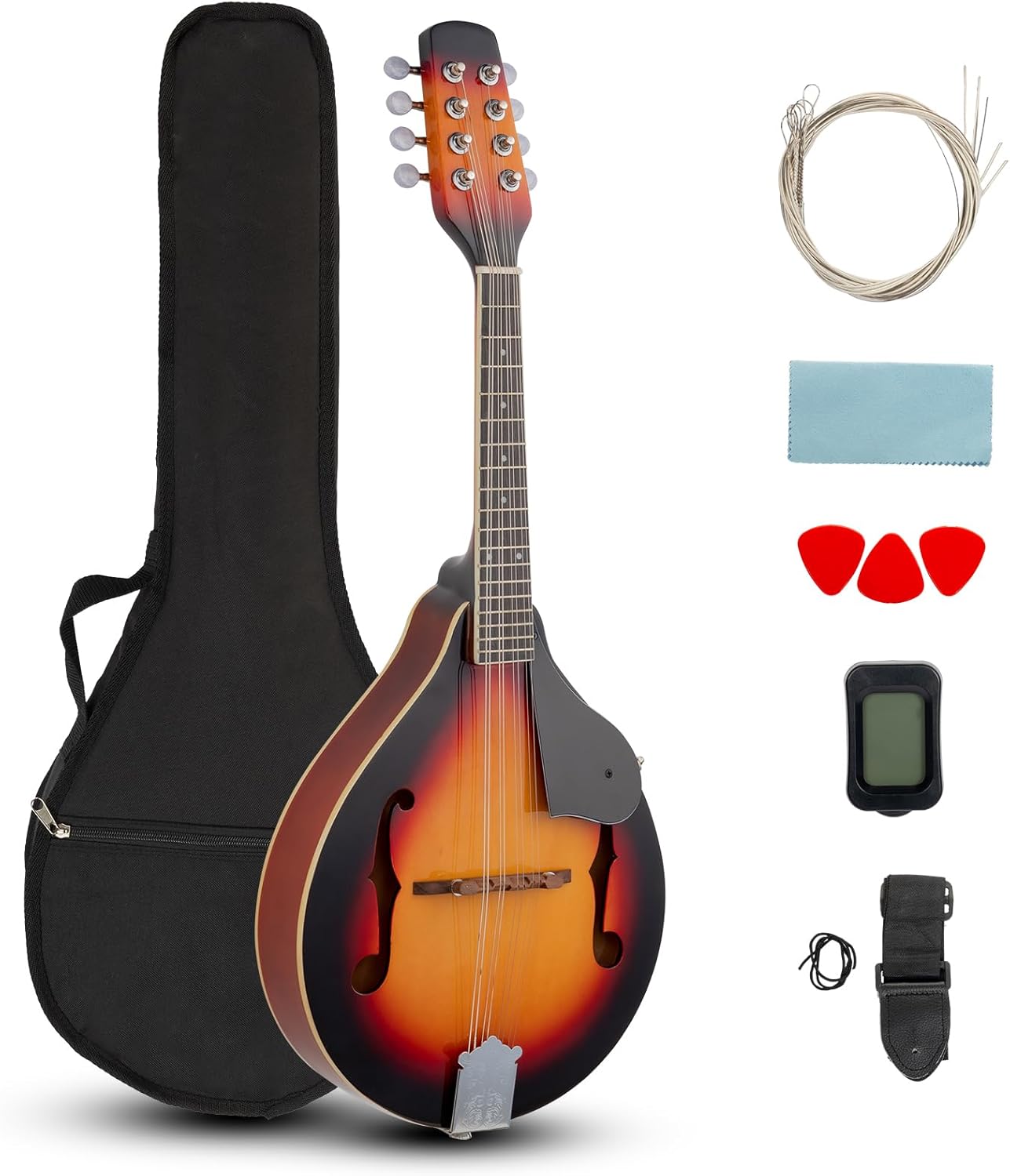 Ktaxon A-Style Mandolin Instrument Kit, 8 Strings Acoustic Mahogany Wood Mandolins Musical, Thickened Gig Bag, Shoulder Strap, Picks for Beginners (Sunburst)