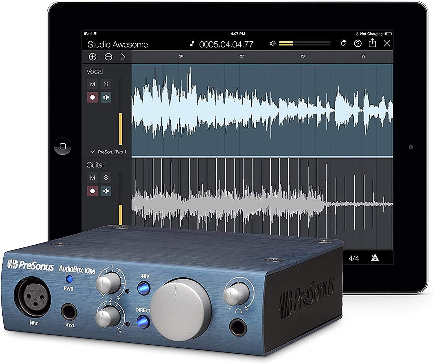 PreSonus AudioBox iOne 2x2 USB/iPad Audio Interface with Studio One Artist and Ableton Live Lite DAW Recording Software with EMB Cable and Microphone Package PK1 Bundle
