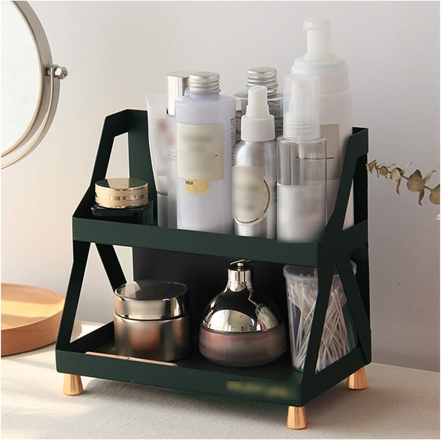 Iron Cosmetic Storage Box Layered and Partitioned Storage Daily Necessities for Living Room, Office, Bedroom, Bathroom, Kitchen (Color : Green, Size : 23x13x22cm)
