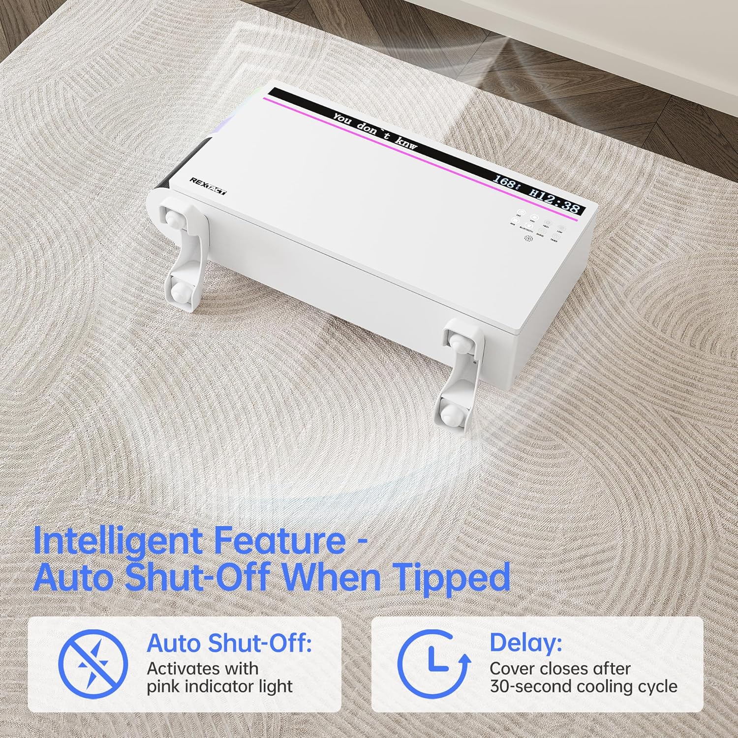 Smart Panel Heater 1800W with Bluetooth Speaker - 6-in-1 Heater Fan, Lyric Display, RGB Lights, App/Voice/Remote/Touch Control, Wall Mount or Freestanding, Compatible with Alexa（White）