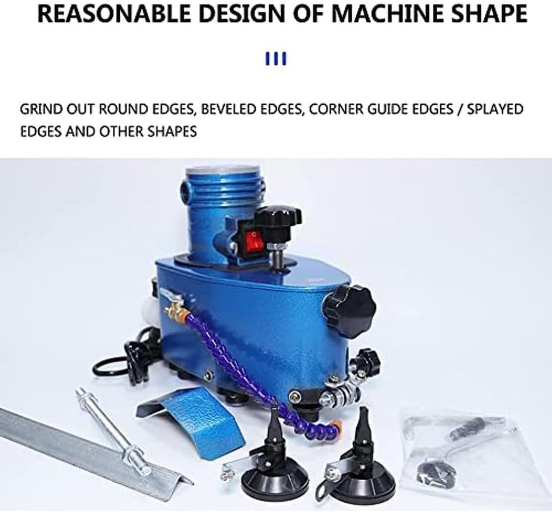 Portable Small Glass Edger, Electric Glass Edging Machine, DIY Diamond Glass Art Corner Grinding Edging Machine, Polish Edge Machine for Plane,Curve, Rounded Corner (Color : Blue)