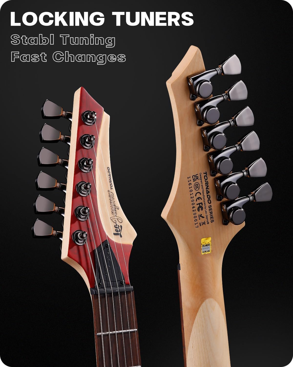 Leo Jaymz Tornado 6-String Electric Guitar, Okoume Body, Maple Neck, Laurel Fingerboard, Dual Alnico V Pickups, Locking Tuners, 3-Way Switch, 24 Frets (Burgundy Burl)