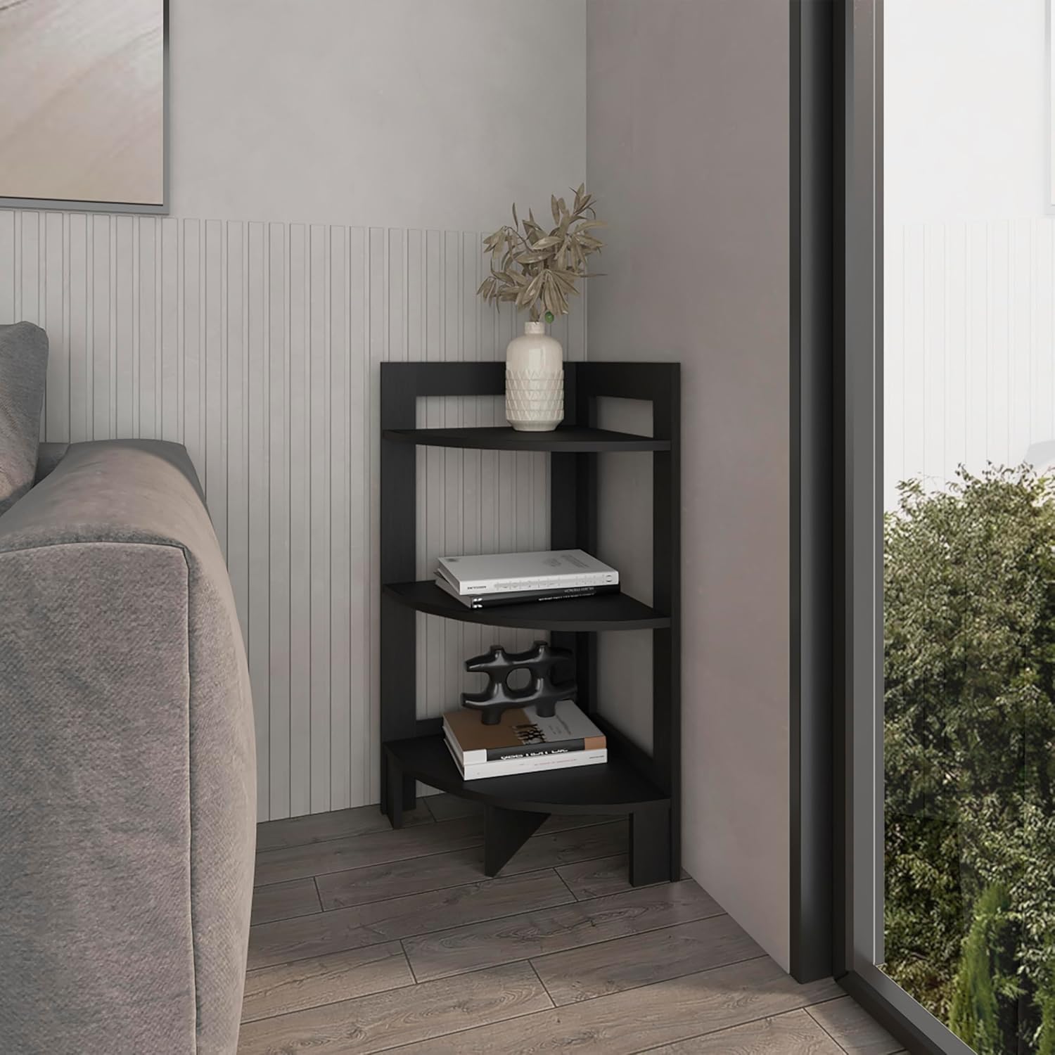 Corner Shelf 3 Tier Storage: Modern Triangular Wooden Design for Small Spaces - Compact Wall Mount Display Organizer for Apartments & Home Office