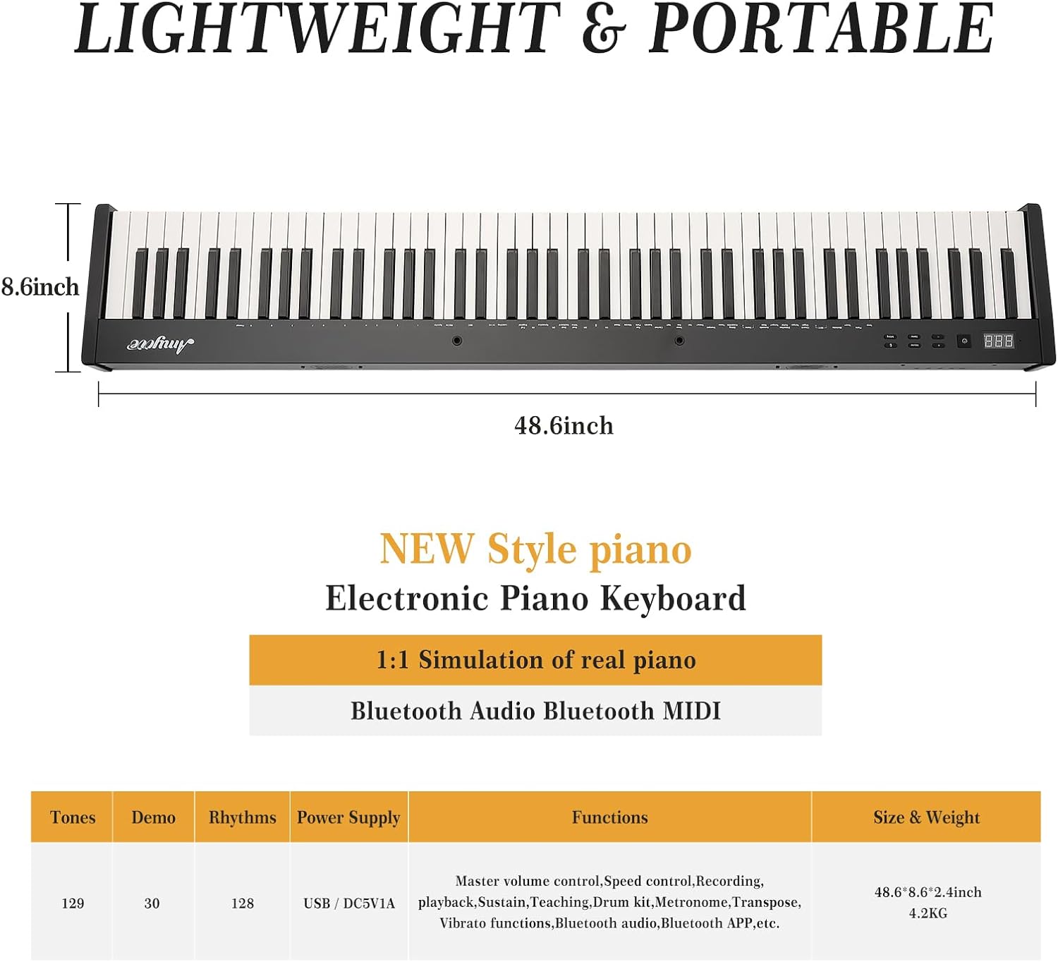 Digital Piano 88 Key Full Size Semi Weighted Electronic Keyboard Piano Set,Portable Electric Piano with Stand,Headphones, Pedal,Handbag,Bluetooth, Usb Midi,Electric Keyboard Piano for Beginners