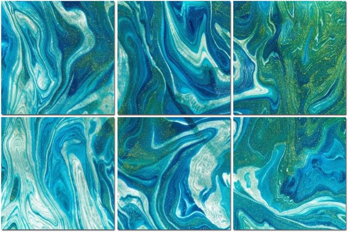 6 Pack Art Acoustic Panels Turquoise blue abstract fluid art liquid art pattern Original art Soundproof Wall Panels, 48