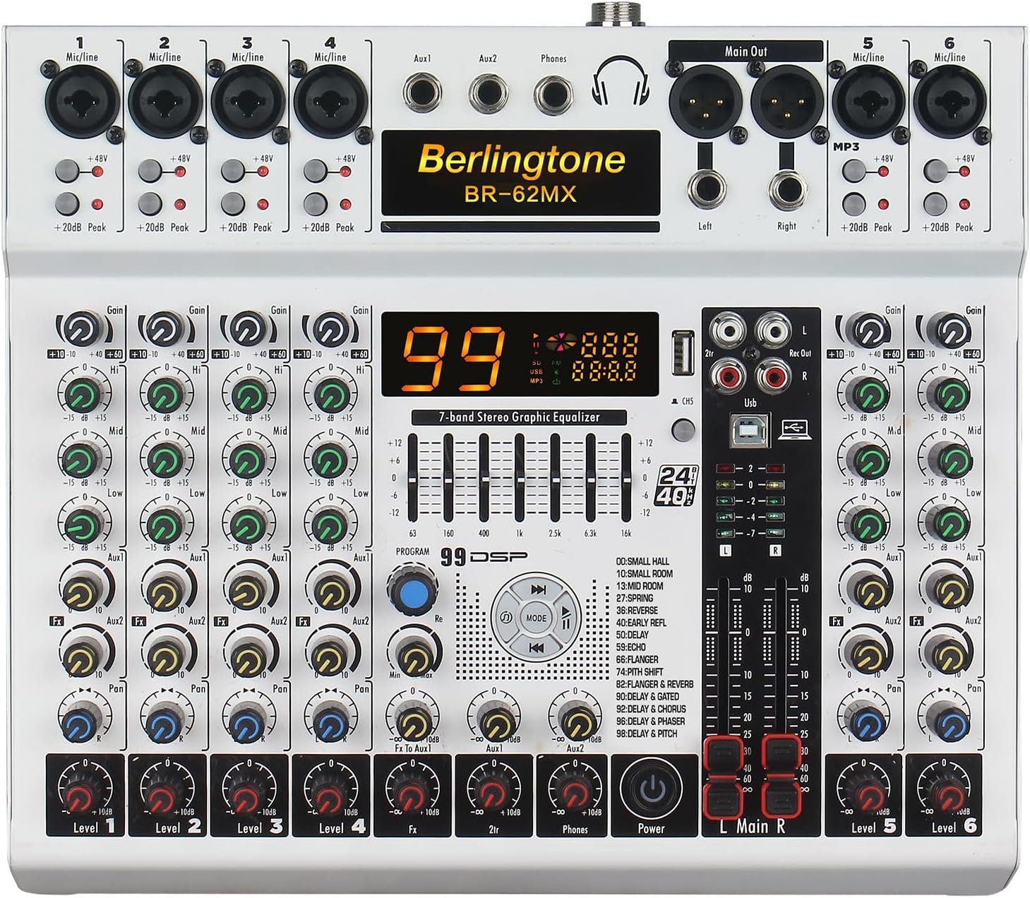 -Berlingtone 6/8 Channel Professional Audio Mixer Sound Board Console Desk, Bluetooth connection, System Interface, USB MP3, 48V Phantom Power, 99Bit DSP Processor, Computer Input,7 band EQ (BR062MX)