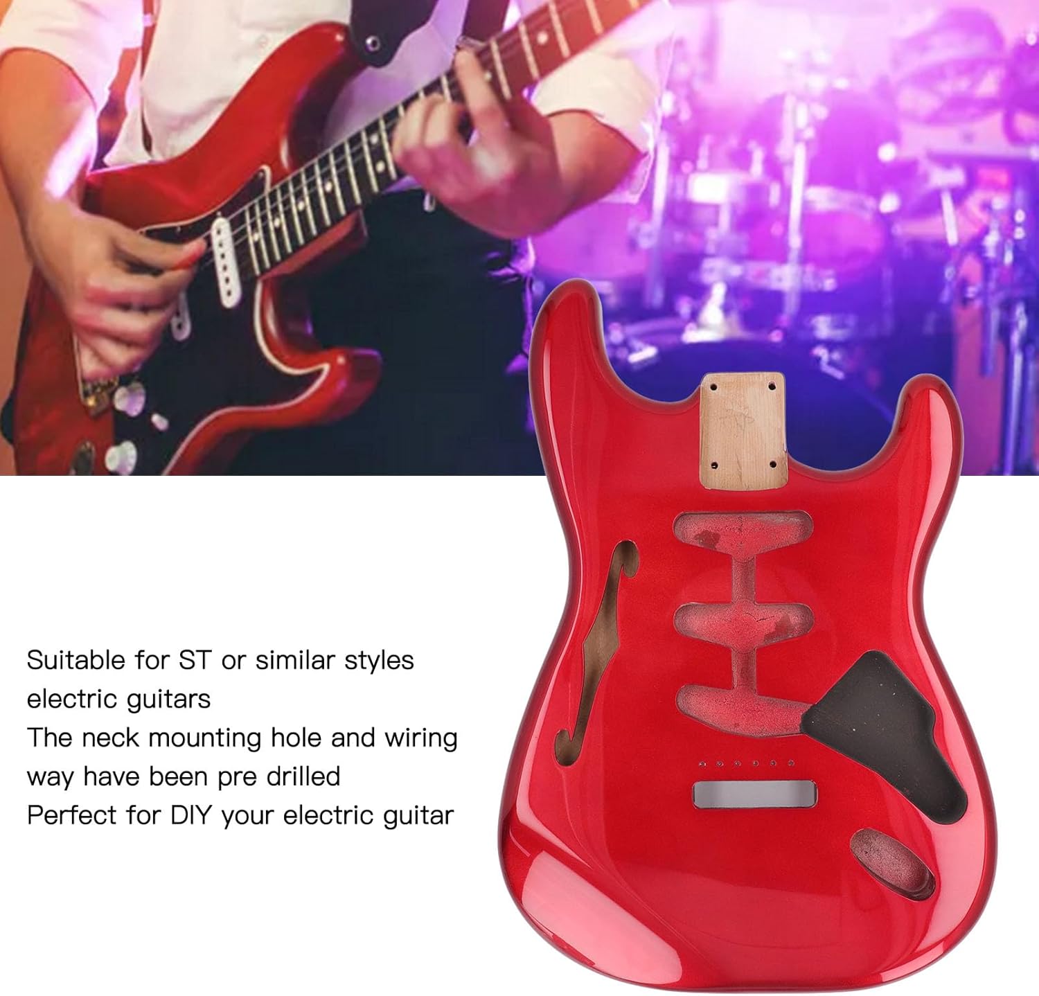 Electric Guitar Body, With SSS Wiring Way Design, Wooden Electric Guitar Body with High Gloss Finish for ST (GSB12ST Red