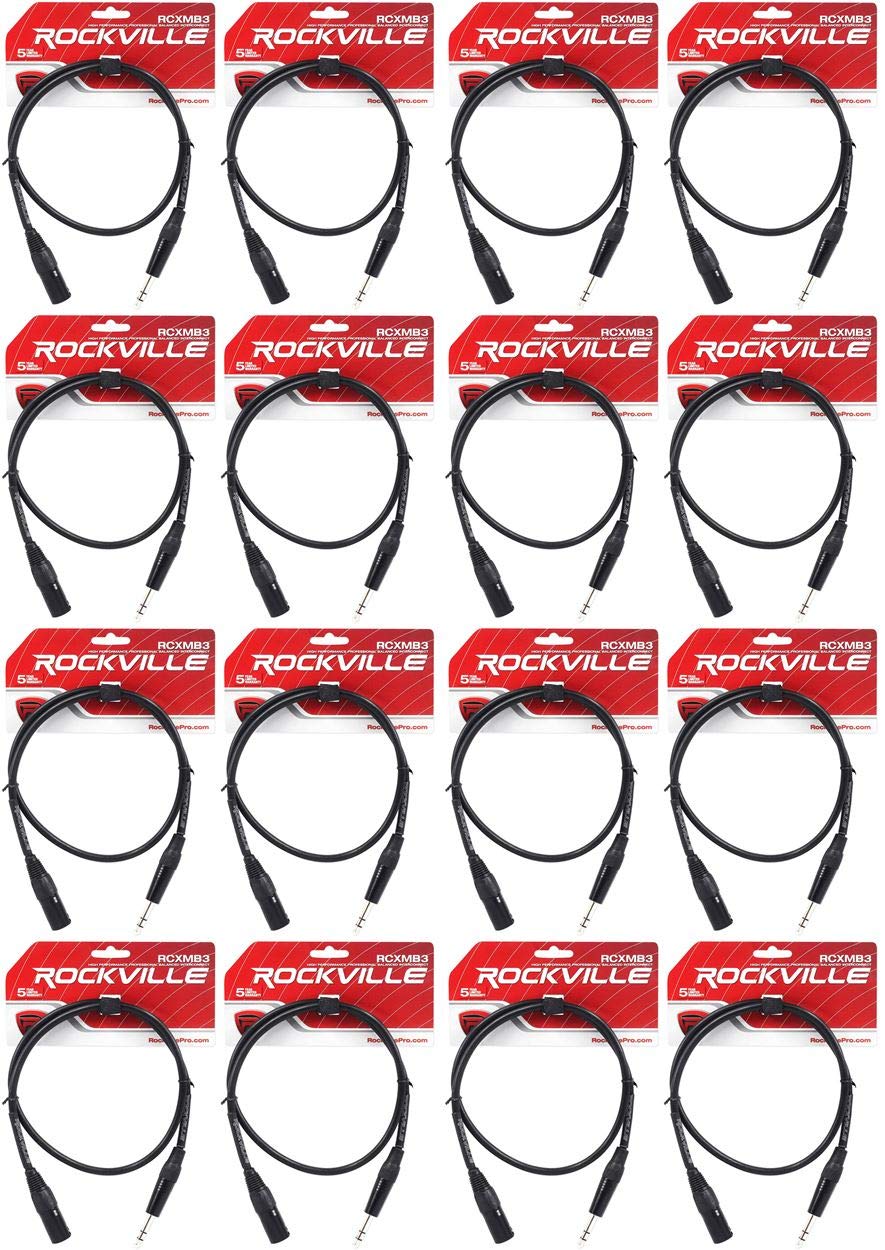 Rockville (16 RCXMB3B 3' Male REAN XLR to 1/4'' TRS Cable Black 100% Copper