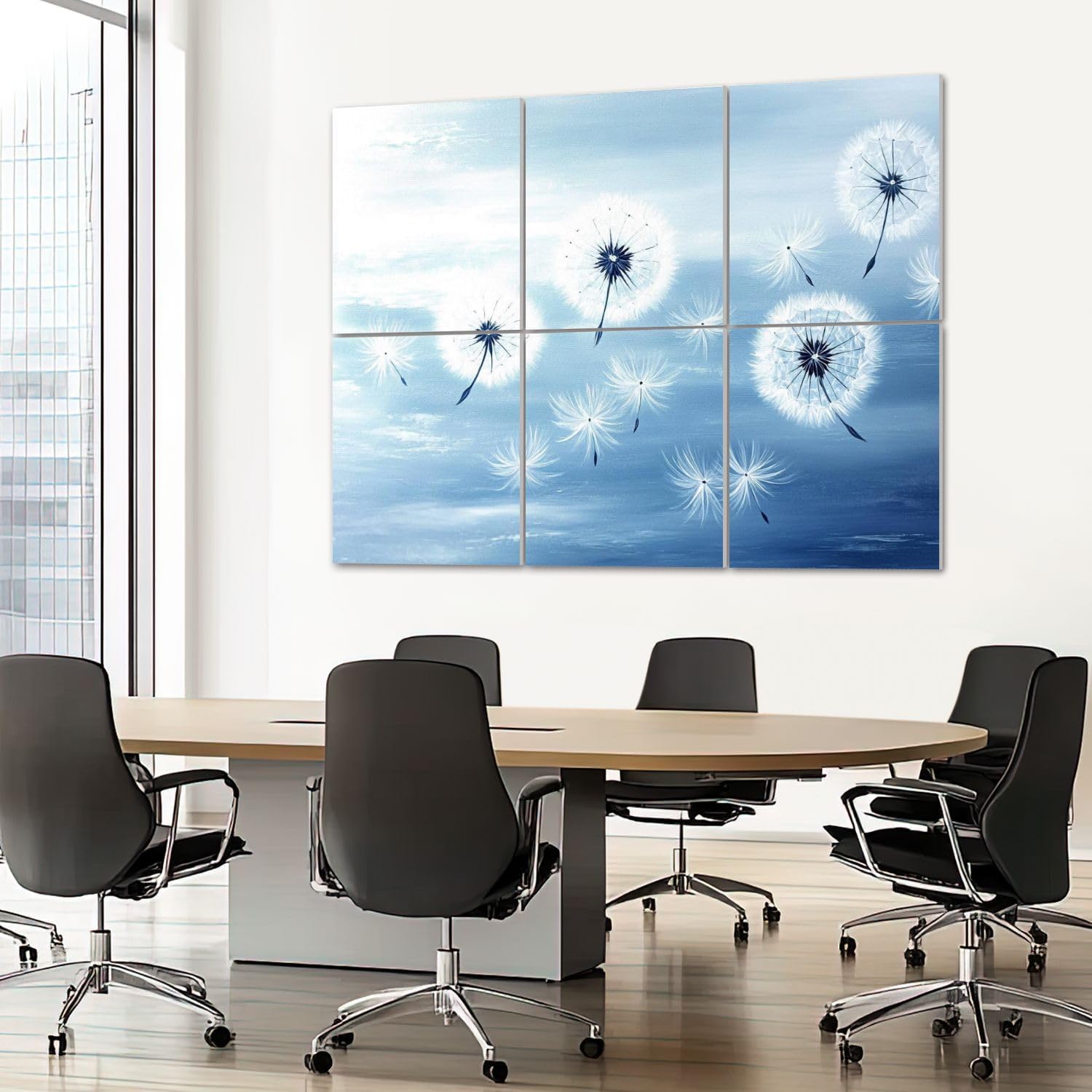 6 Pack Art Acoustic Panels Sound Absorbing Dandelion White Flower Flora Modern Dandelions Wind Soft Blue Oil Decorative Soundproof Wall Panels Self Adhesive for Recording Studios Office 72