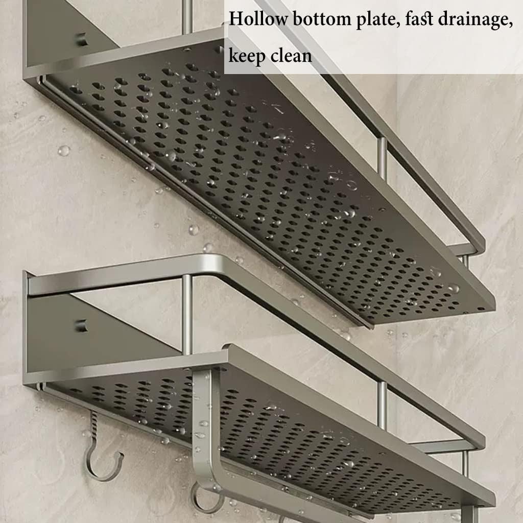 GIZNXBA Corner Shower Caddy, Adhesive Bathroom Caddy with Hooks, No Drilling Shower Shelves, Shower Rack for Inside Shower, Wall Mount Shower Shelf for Toilet (Color : /Gray, Size : 40cm)