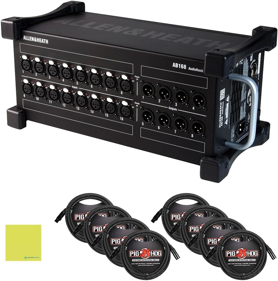Allen & Heath AH-AB-168 48kHz Portable AudioRack - 16in / 8out 48kHz Expander Bundle w/ 8-Pack Pig Hog PHM10 8mm XLR Microphone Cable and Liquid Audio Polishing Cloth
