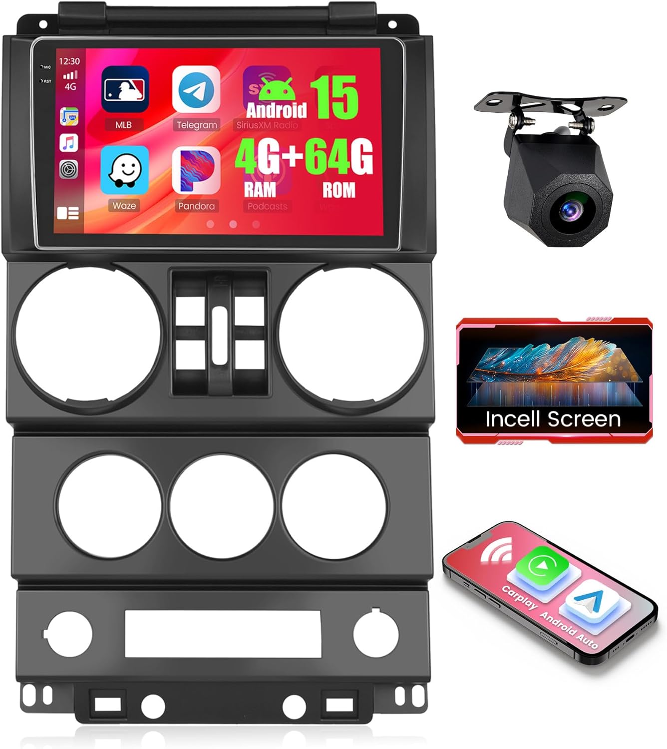 4+128GB Android 15 Car Radio for Jeep Wrangler 2008 2009 2010 (4 Doors) Wireless Carplay Android Auto, Realdio 9